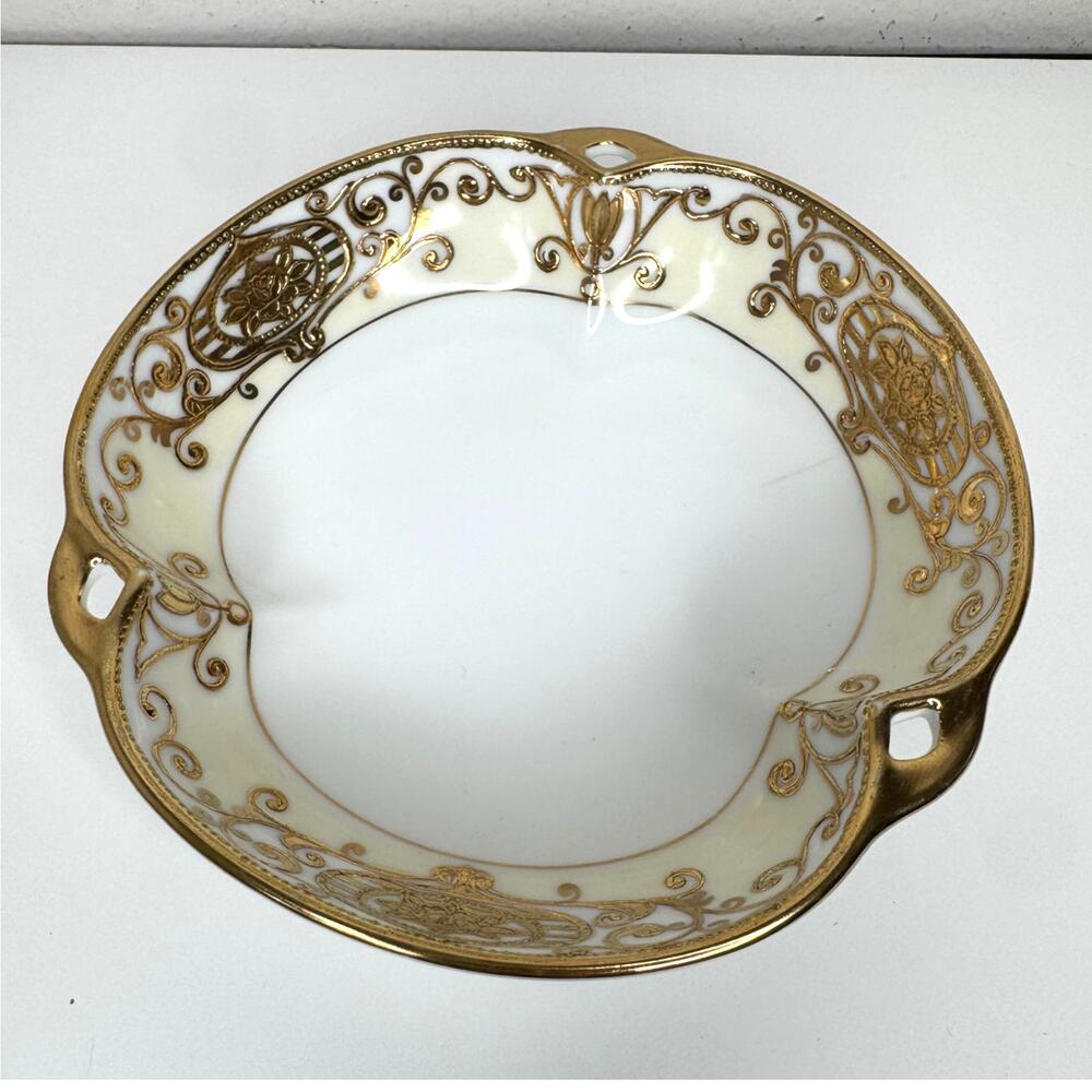 Vintage Noritake Hand Painted Gold Gilt Handled Trinket Dish Bowl No.175 Japan